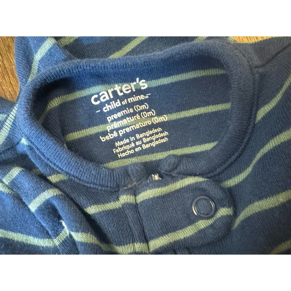 Carters Preemie Baby Boy Sleeper Striped Outfit Romper Blue Cotton Reborn Doll 3